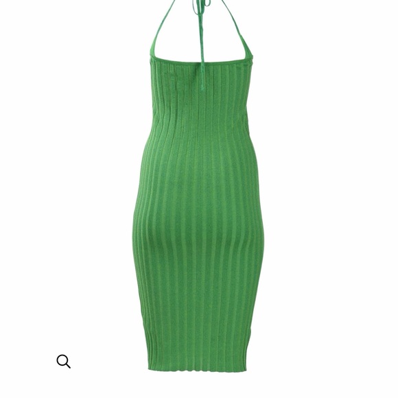 Green Halter Neck Ribbed Dress - Picture 2 of 2